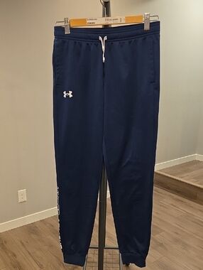Under Armour Navy Blue Men's Athletic Joggers with White Logo